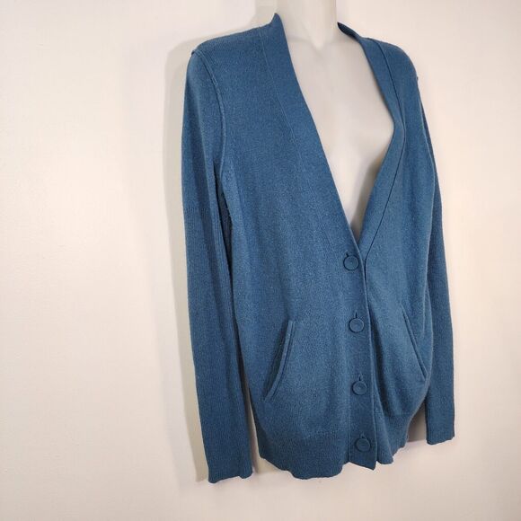Ann Taylor LOFT Womens Cardigan Medium Teal Wool Rabbit Hair Blend Button V Neck - Picture 5 of 9